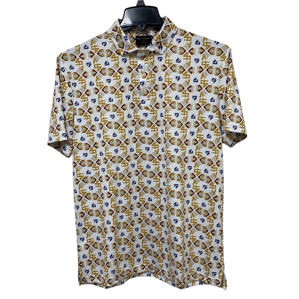 Fore Fathers Golf Polo Mens M White Novelty Print Stretch Shirt